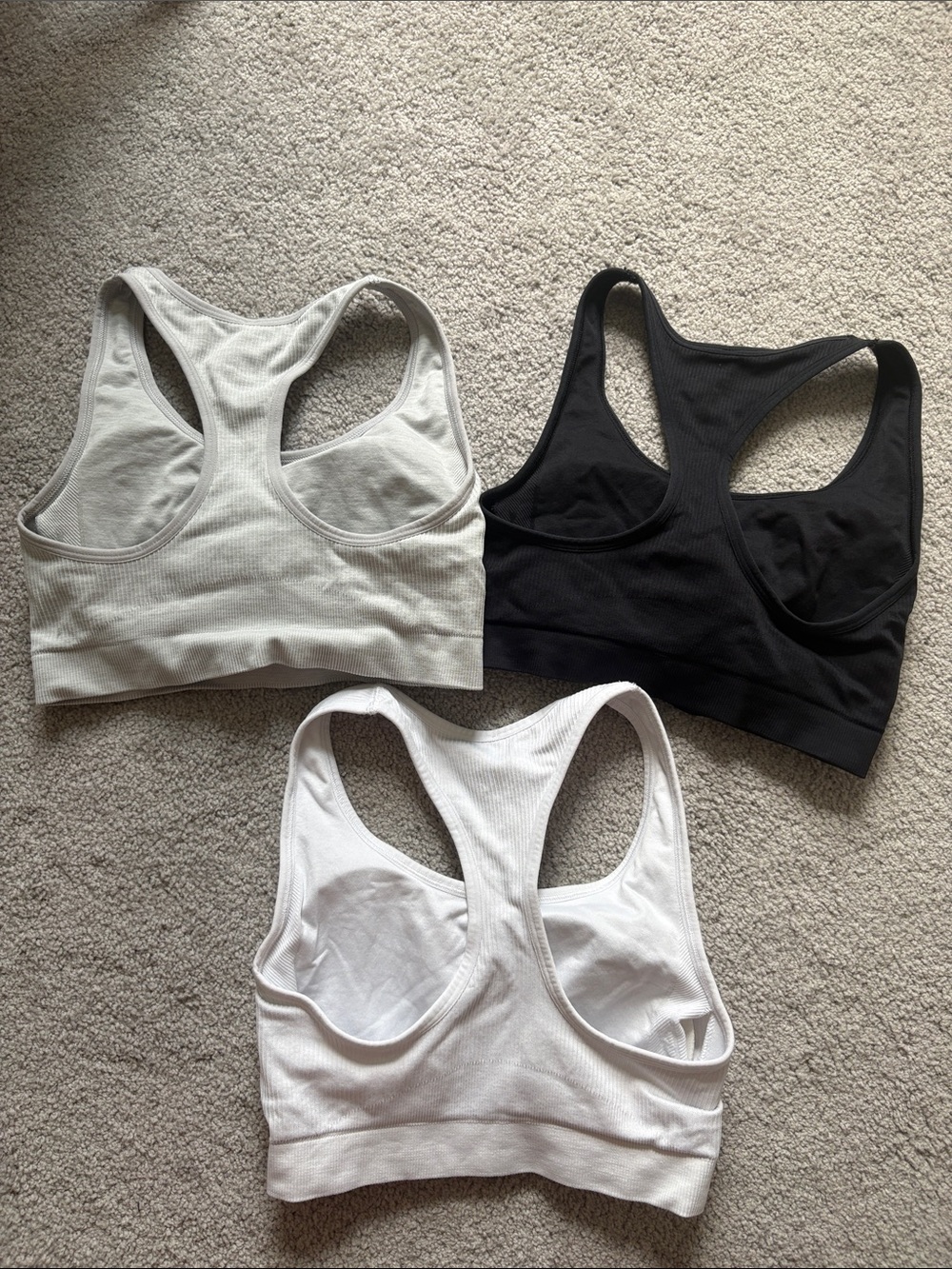 3-Pack Racerback Sports Bras - White, Black, Light Gray - Picture 5 of 5